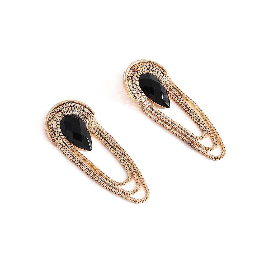 SOHI Women's Black Teardrop Chain Drop Earrings