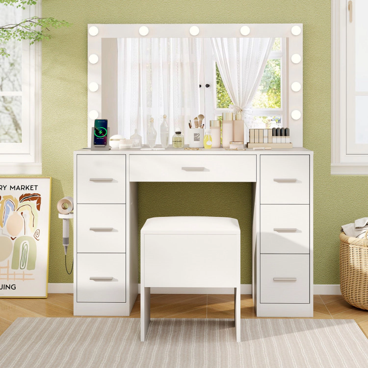Hivvago 43.5-Inch Vanity Desk With Mirror And Lights For Bedroom-White