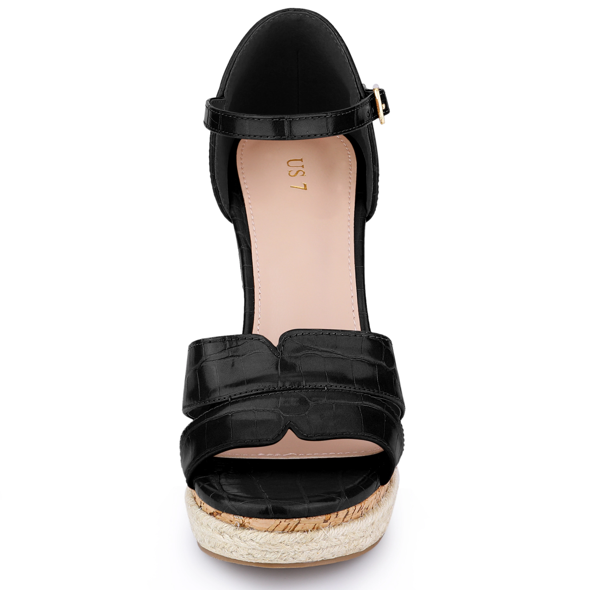 BLISSFUL STEP Women's Cork Platform Wedge Heel Open Toe Buckle Sandals