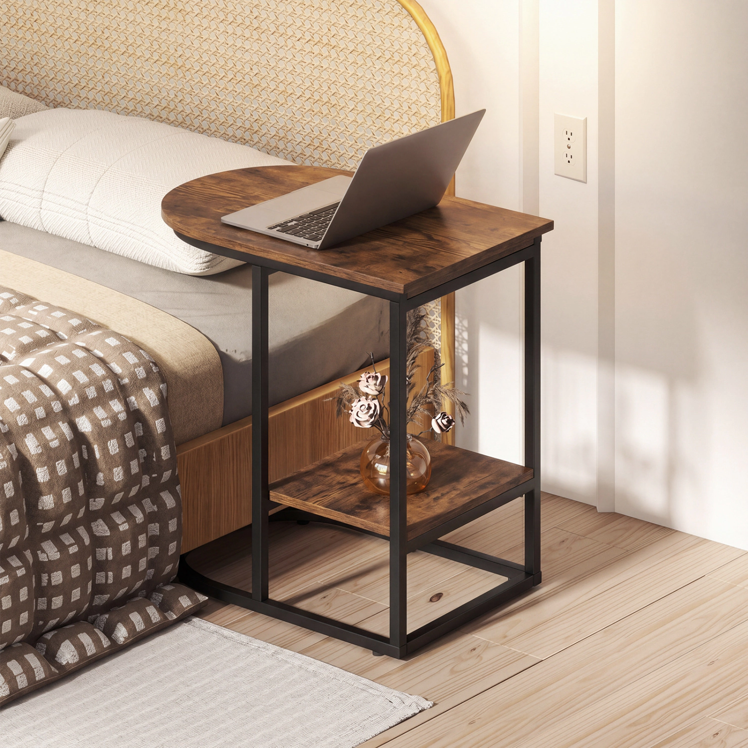 Glintex 2-Piece C-Shaped Faux Marble Side Table Set with Low-Profile Bases