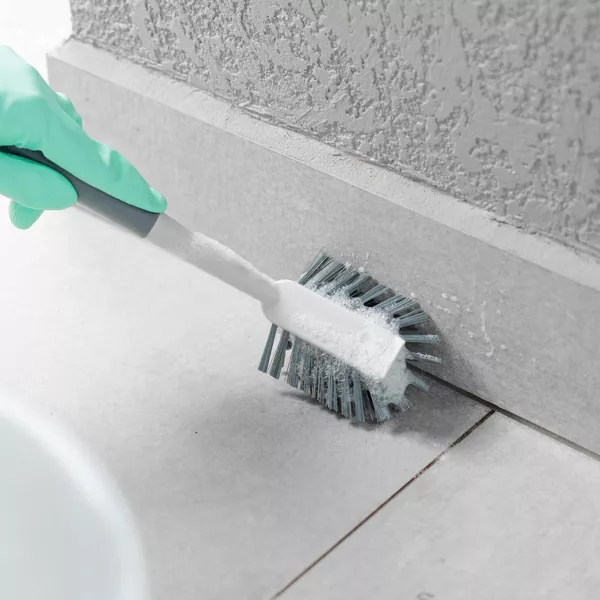 OU Multipurpose Scrub Brush, Heavy Duty Cleaning Brush for Bathroom & Kitchen Nonslip Soft Grip Handle Built-In Scraper