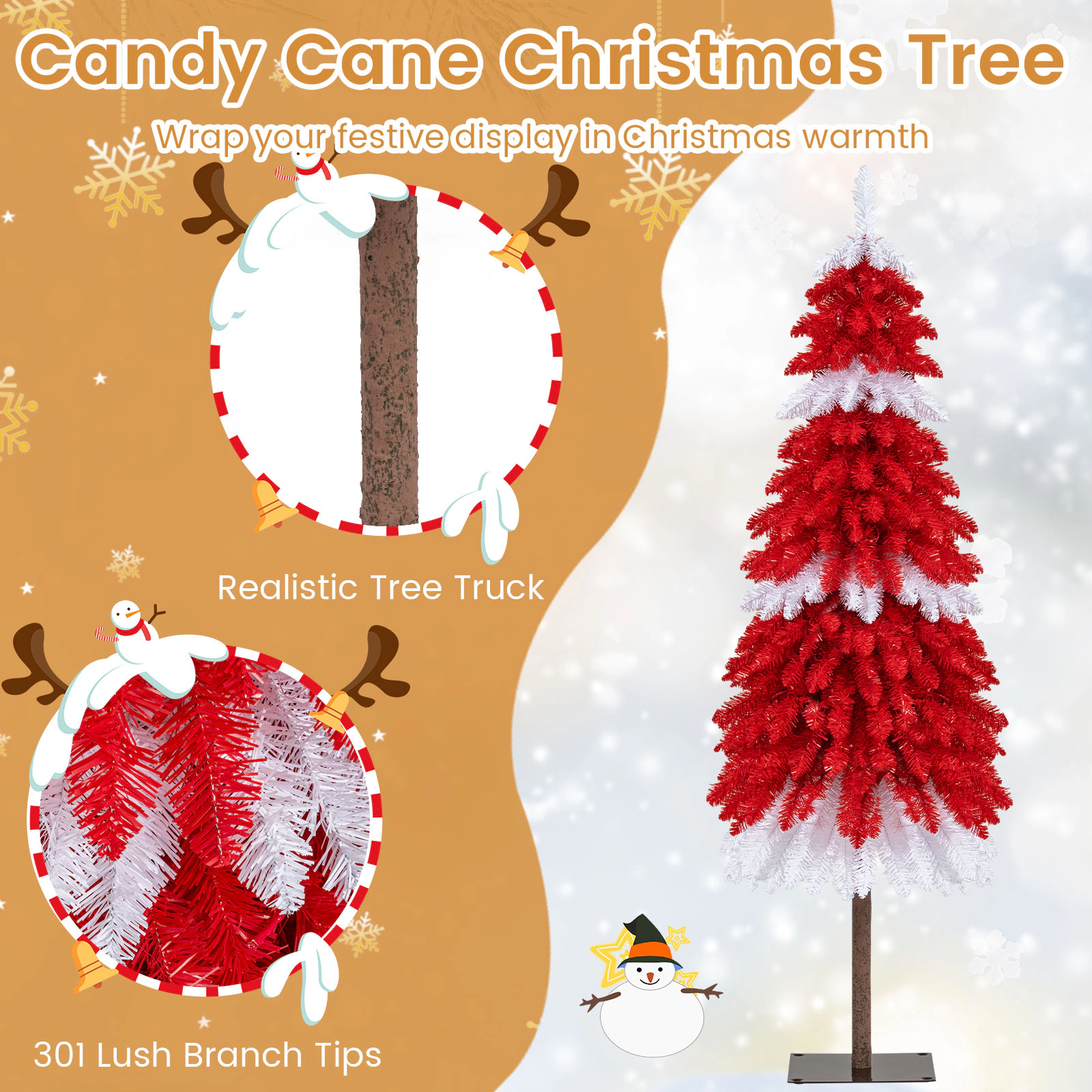 SUGIFT 5-ft Pre-Lit Artificial Christmas Tree with 301 Red and White Tips 100 LEDs and Foot Pedal Switch