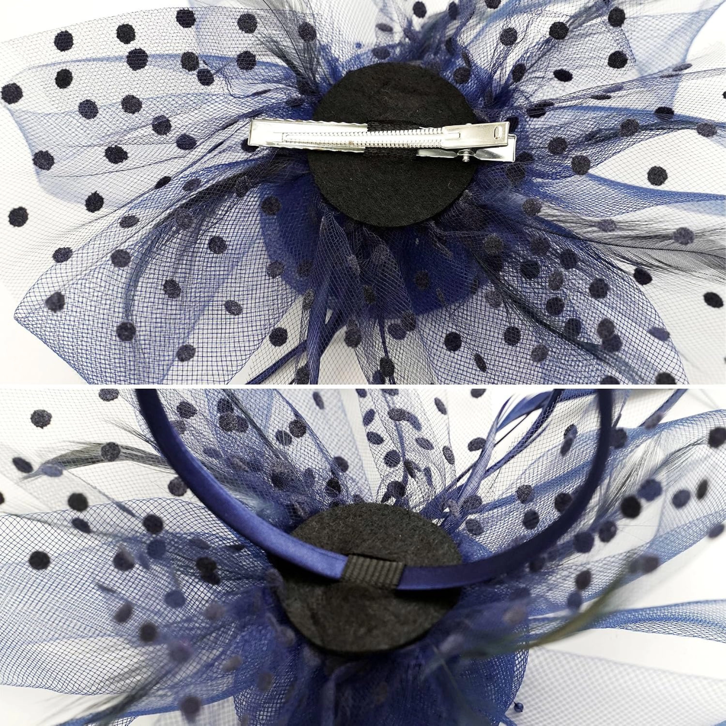SS Design Dark Blue Pillbox Fascinator Hat with Veil for Women