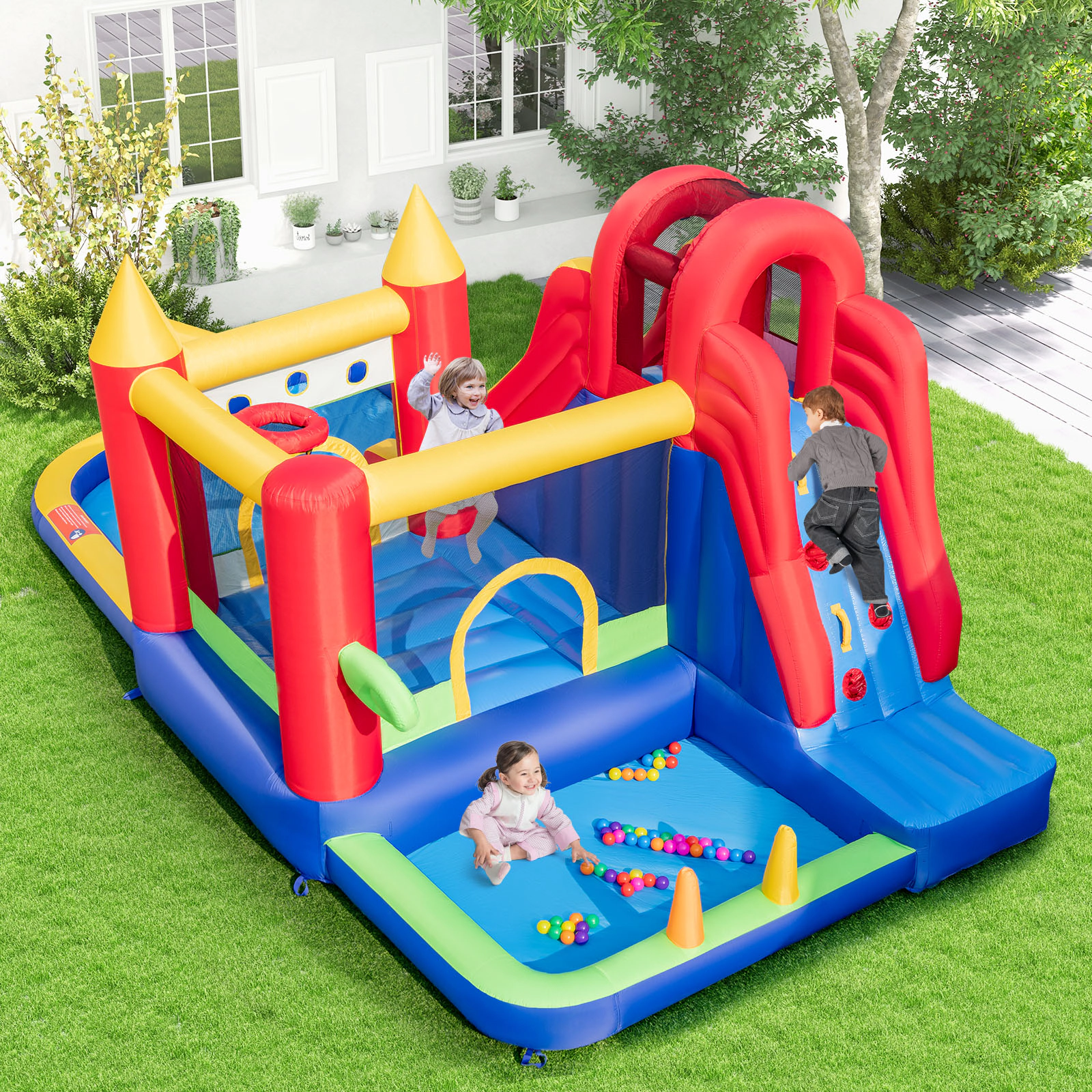 SUGIFT Water Slide Ball Pit and 735W Blower 9-in-1 Kids Inflatable Bounce Castle