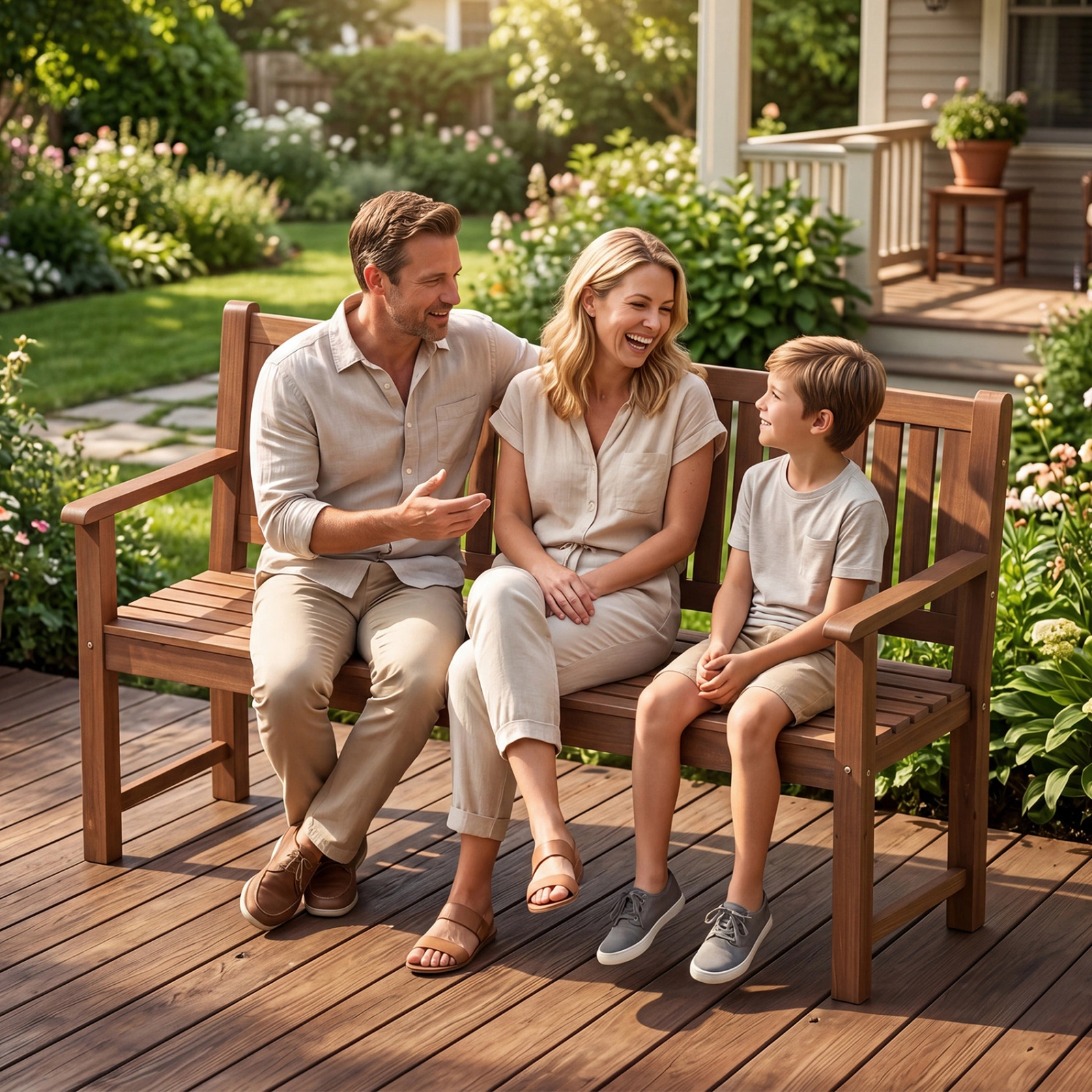 SUGIFT 3-Seater Outdoor Garden Bench 990-lb Capacity with Backrest Brown/Natural