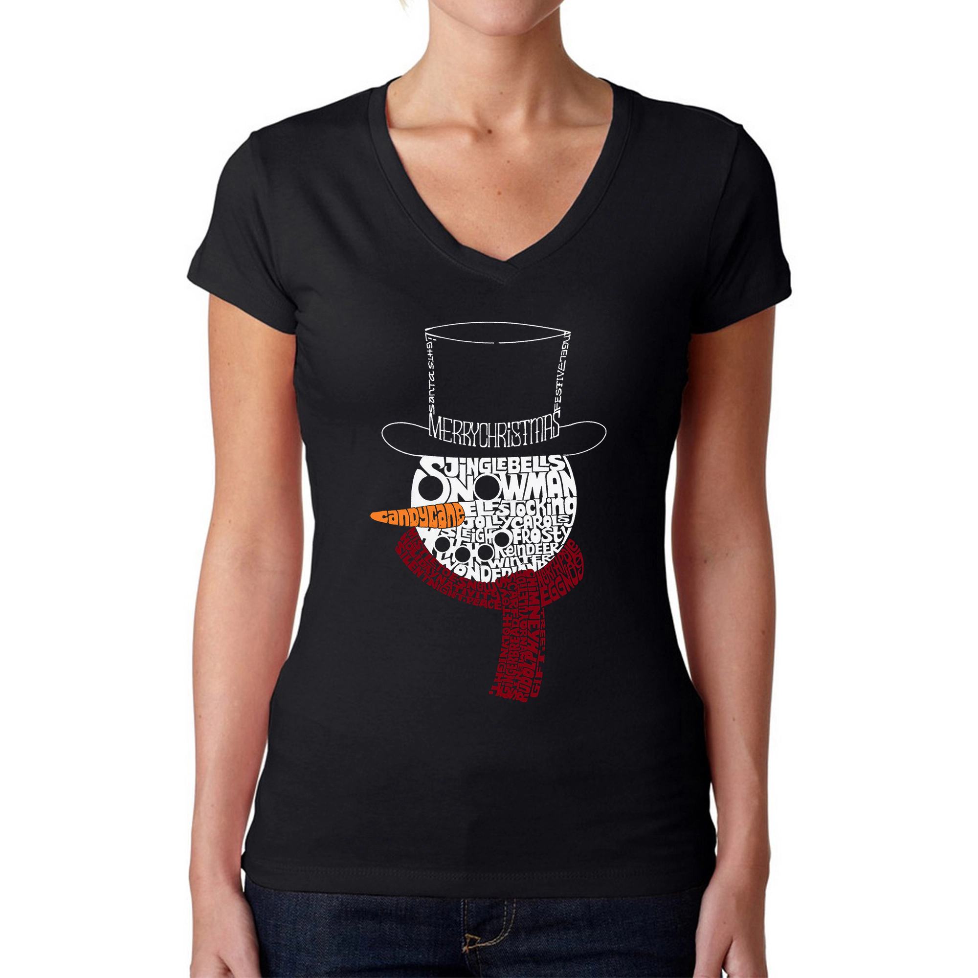 LA Pop Art Womens Word V-Neck T-Shirt - Snowman Face