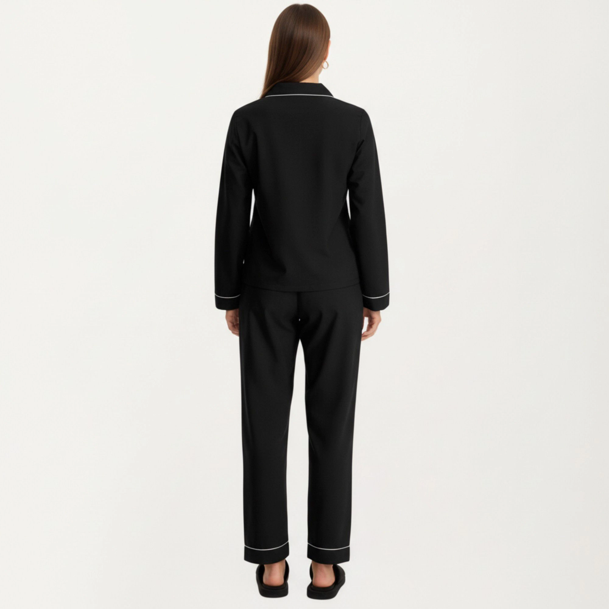 Anna-Kaci Women's Long Sleeve Pajama Set with Soft Notched Collar Button Front Top and Relaxed Straight Leg Pants