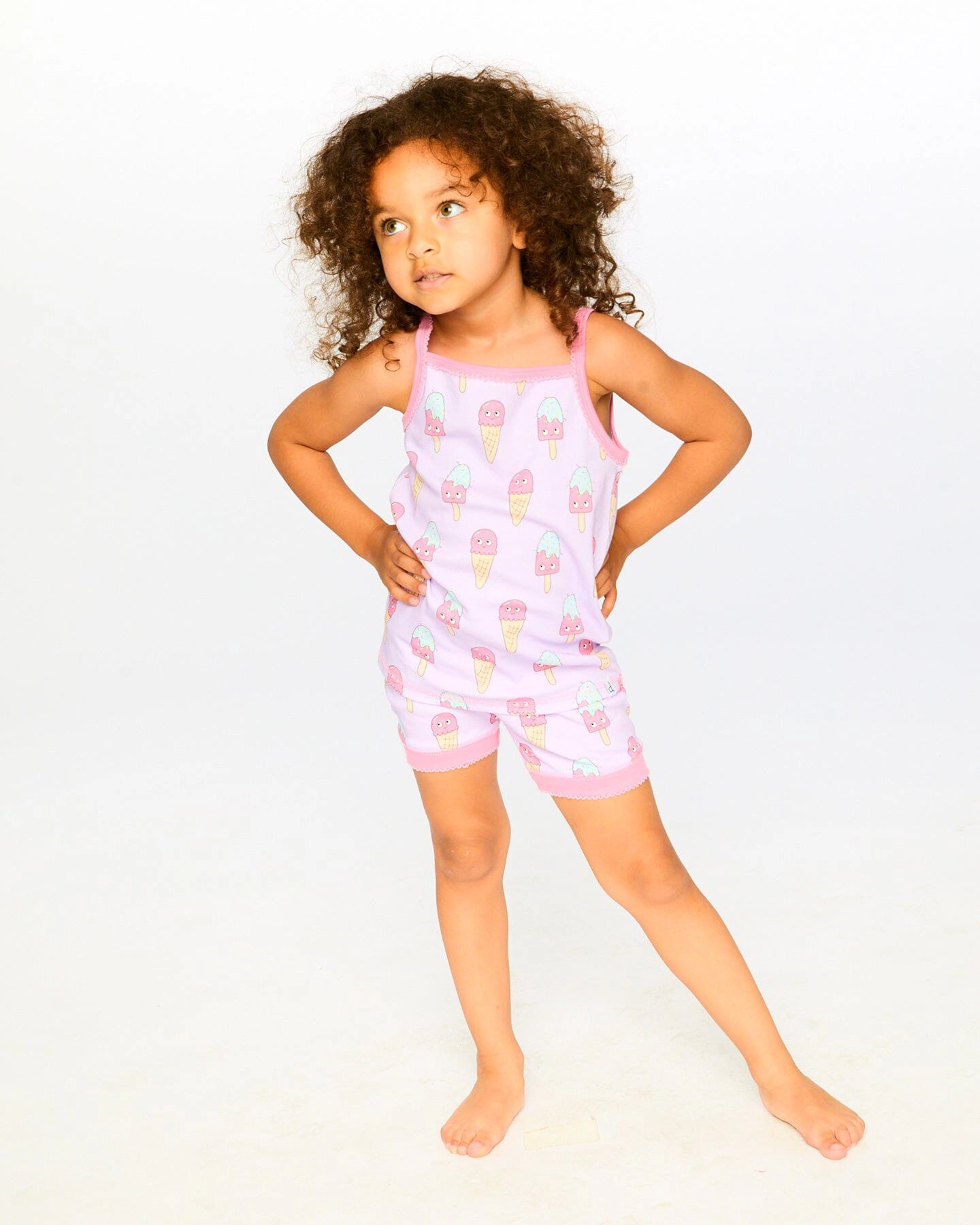 Deux par Girls Organic Cotton Smiling Ice Cream Print Camisole and Shorts Two-Piece Pyjama Set