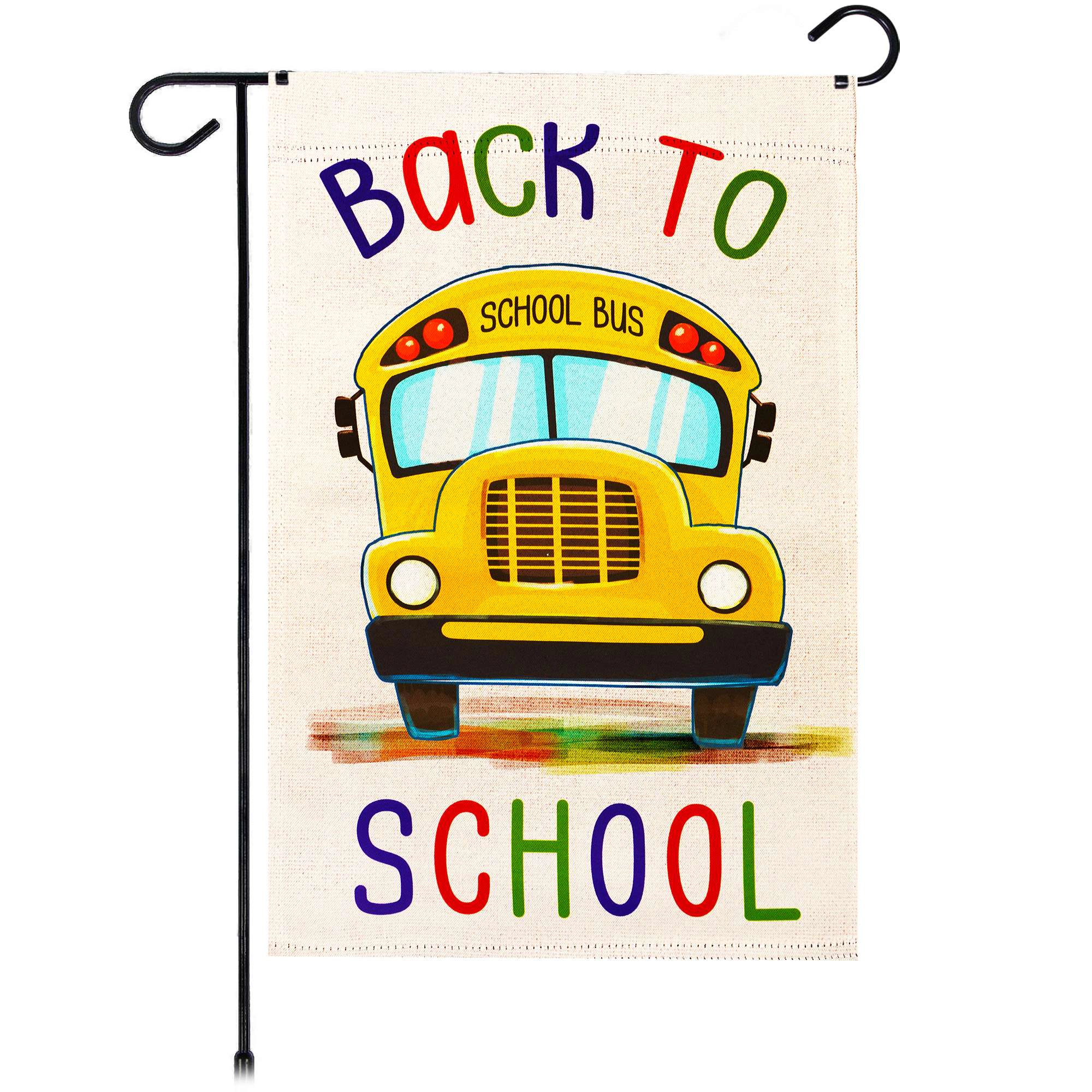 G128 Back to School Bus Double-Sided Garden Flag 12x18 in