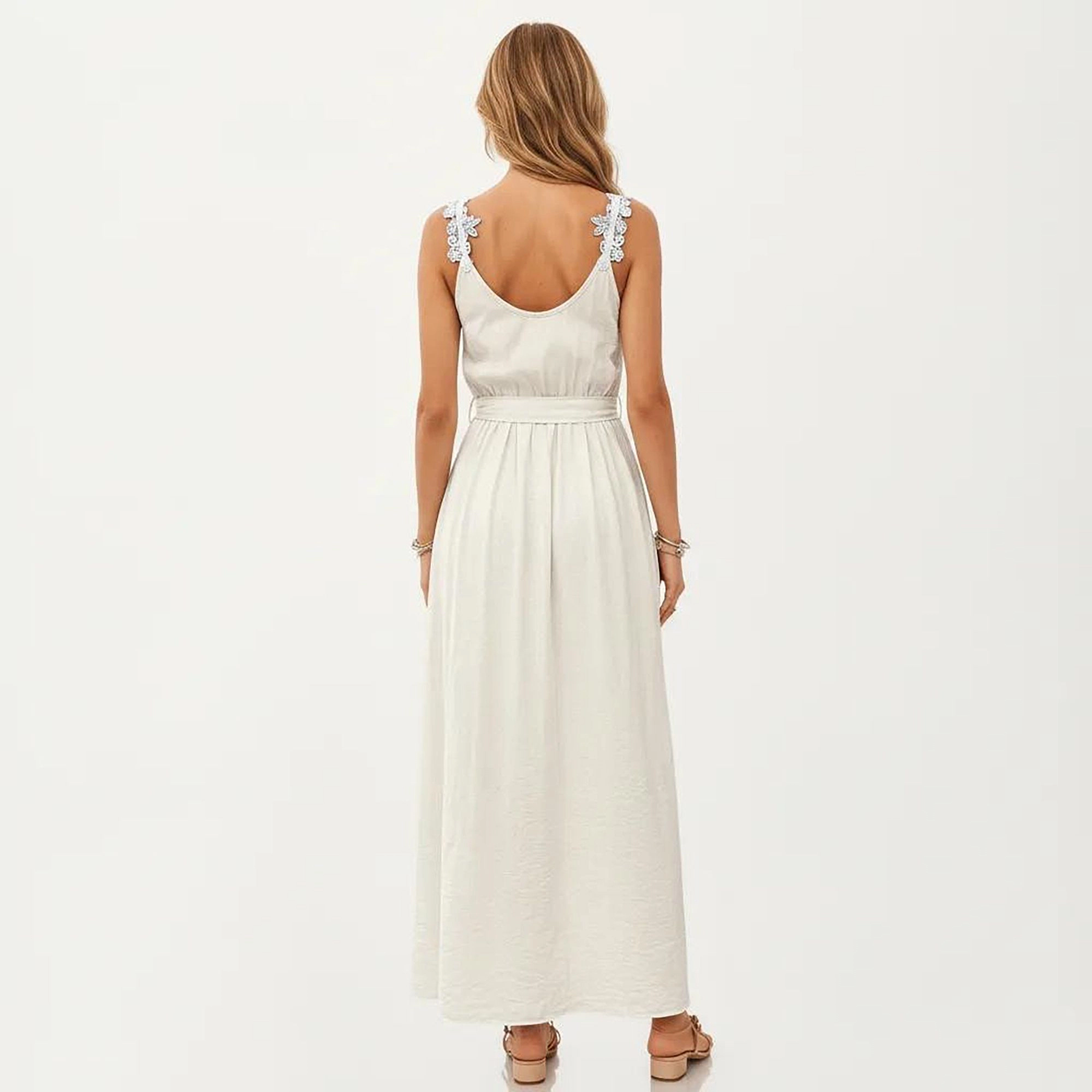 Anna-Kaci Womens Sleeveless V-Neck Maxi Dress with Floral Applique Straps