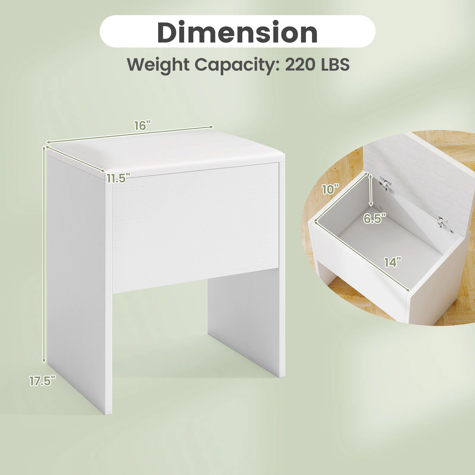 SlickBlue Storage Vanity Stool with Flip Top Seat and Hidden Compartment