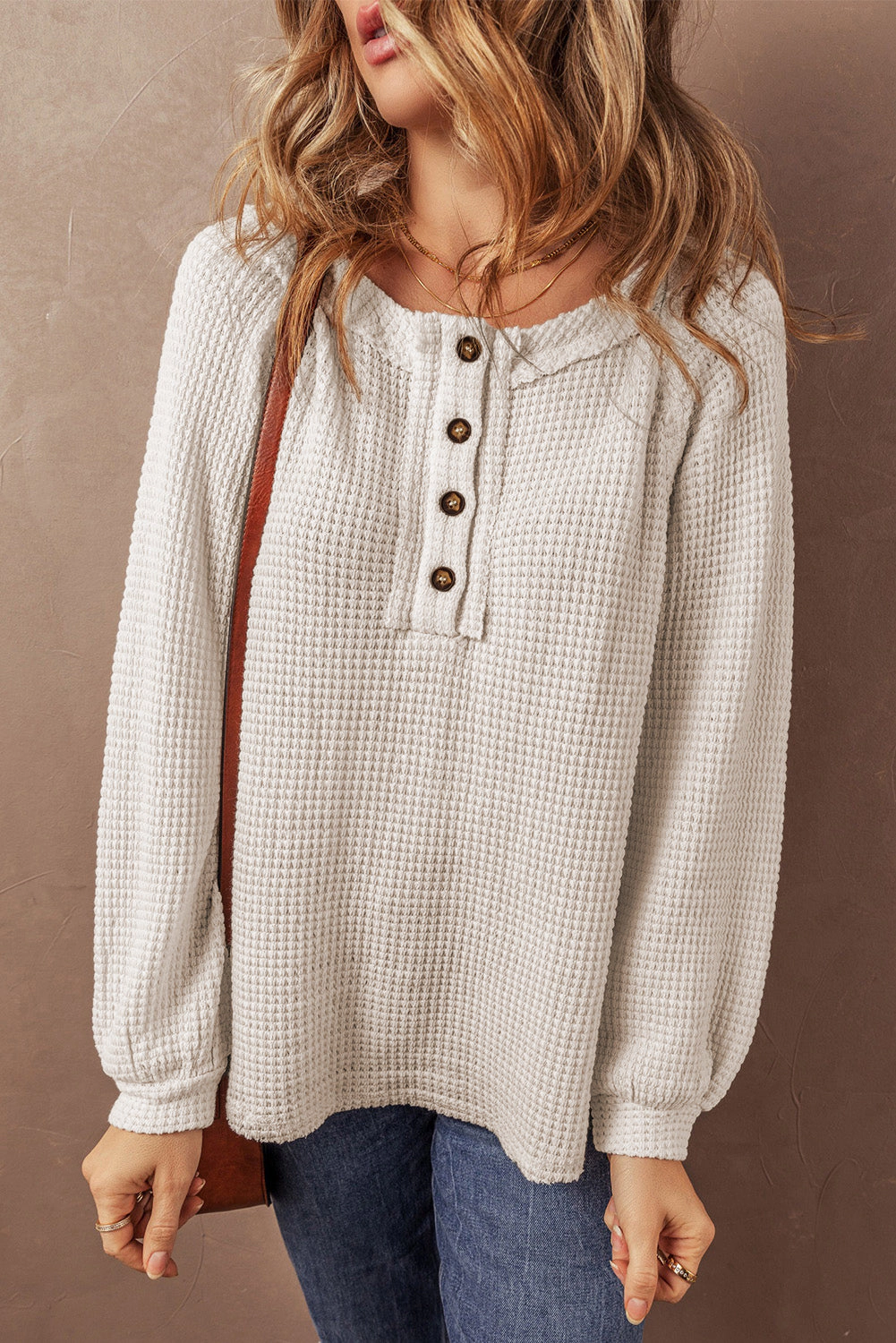 Threaded Pear Women's Lyla Waffle Buttoned Top