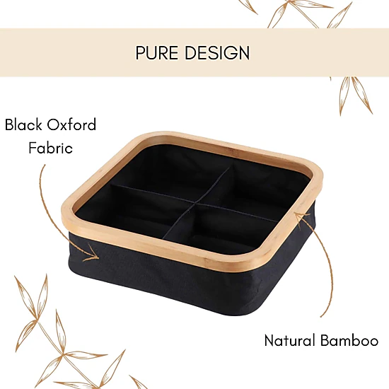 Evideco French Home Goods Black Bamboo-Frame Foldable Storage Basket 15 x 10 x 6 in