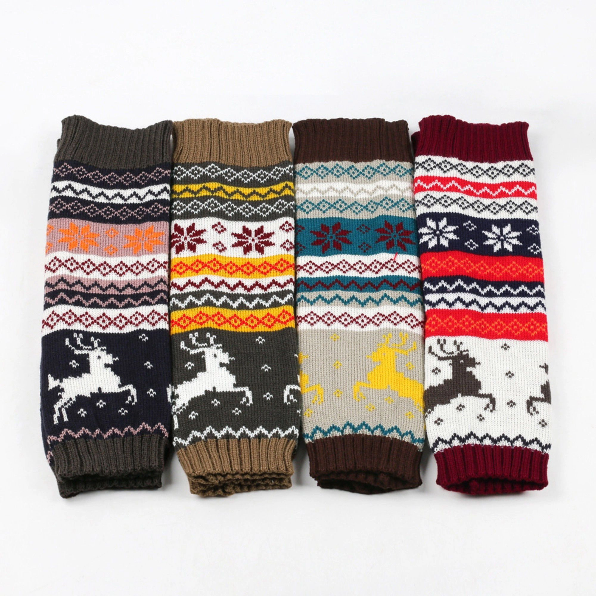Anna-Kaci Women's Reindeer Snowflake Knit Winter Leg Warmers 15.5 x 5