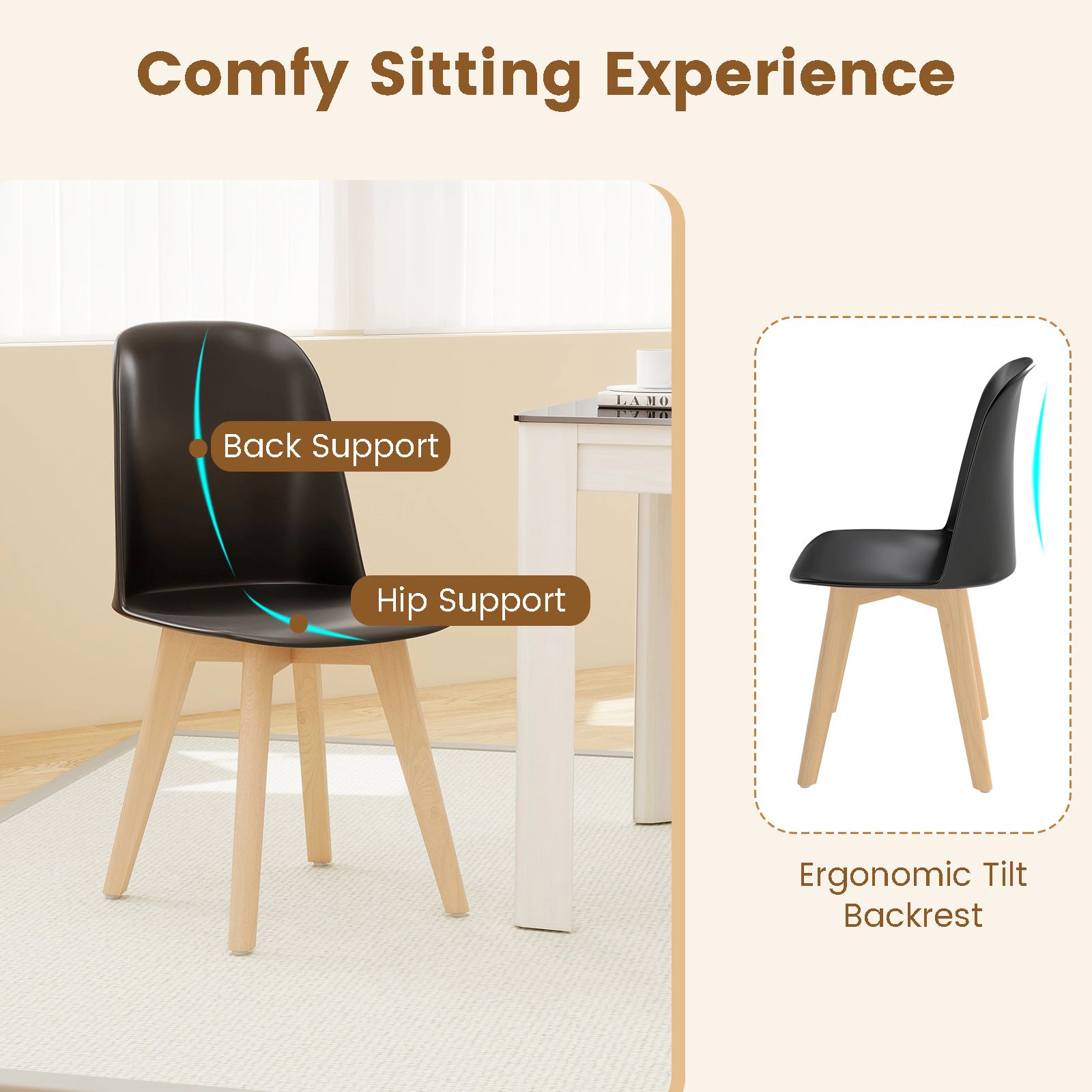 SlickBlue Modern Dining Chairs Set of 2 with Beech Wood Legs