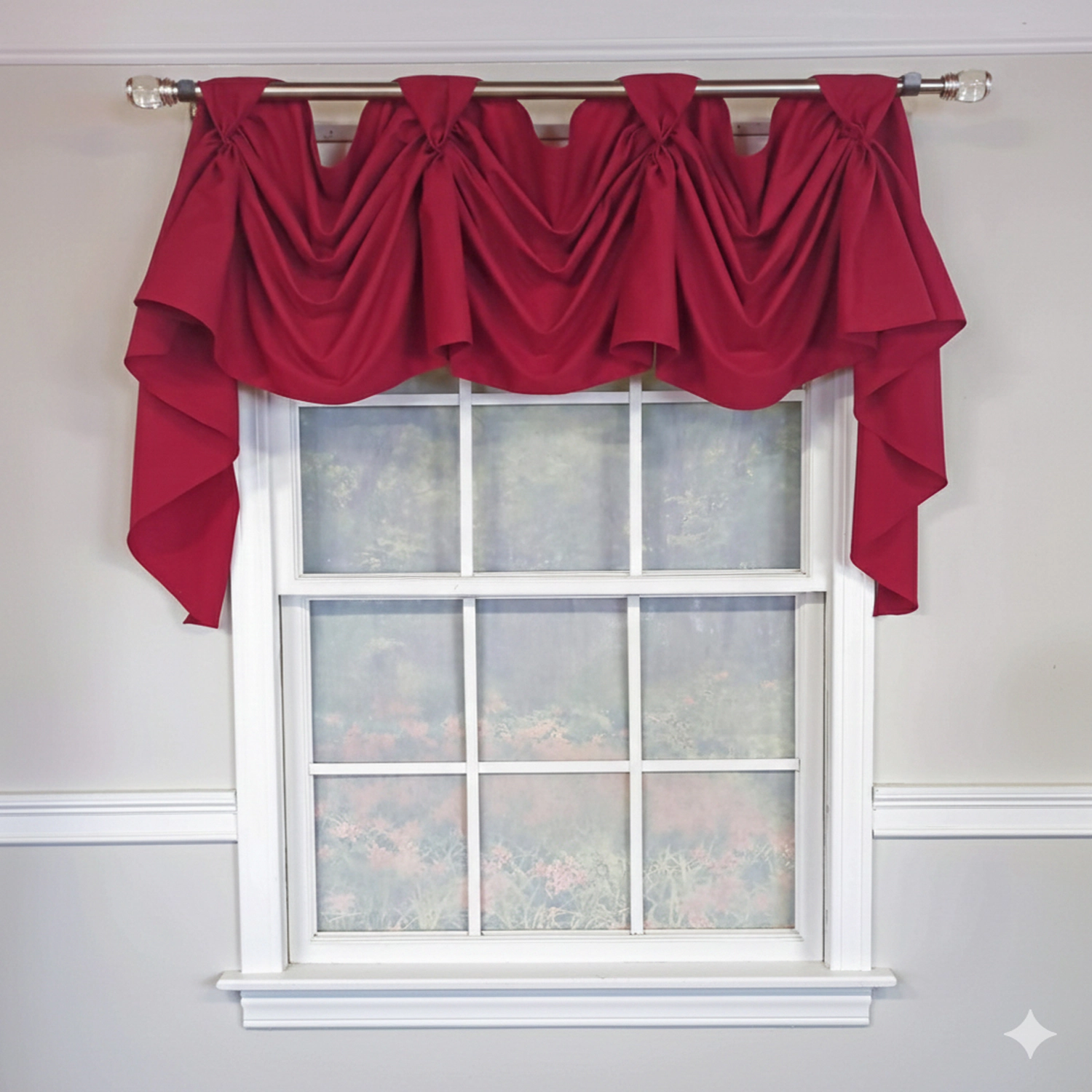 RLF Home Classic Twil 3-S Victory 100% Cotton Tab Top Swag Window Curtain 54" x 25" Burgundy