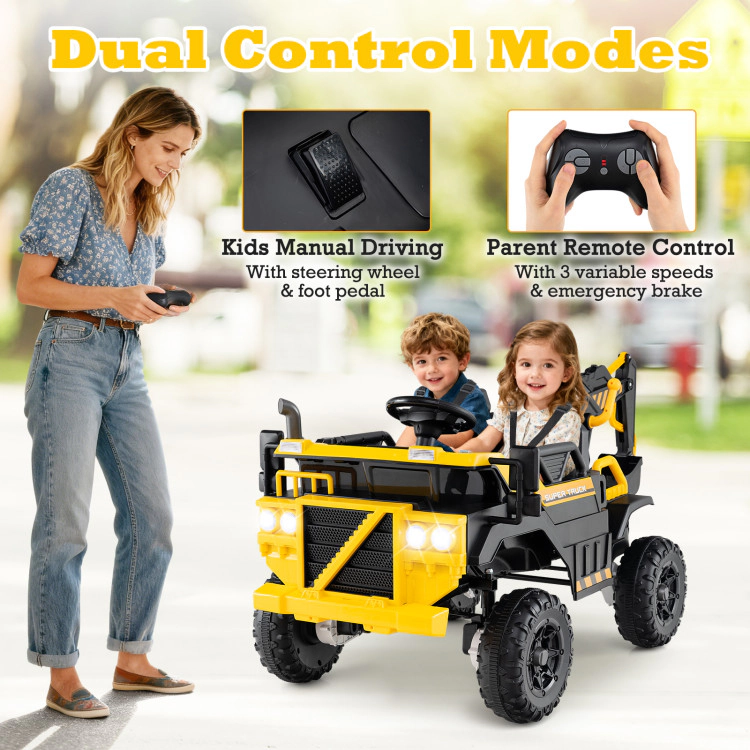Hivvago 24V Ride On Excavator 4WD 2-Seater with Remote Control and Digging Arm