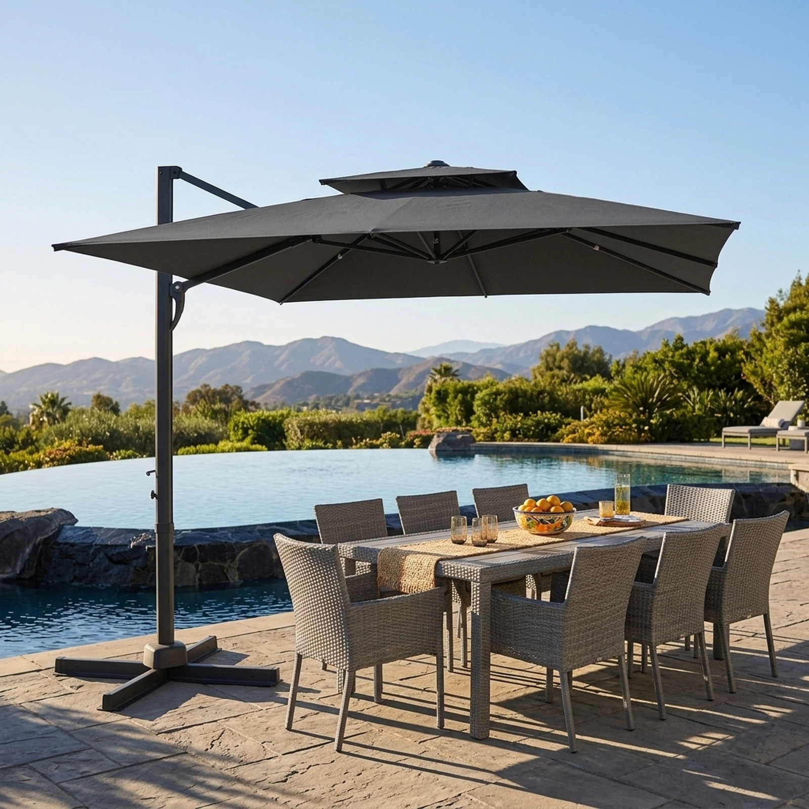 SUGIFT 10-ft Gray Offset Cantilever Patio Umbrella with Aluminum Pole and Cross Base