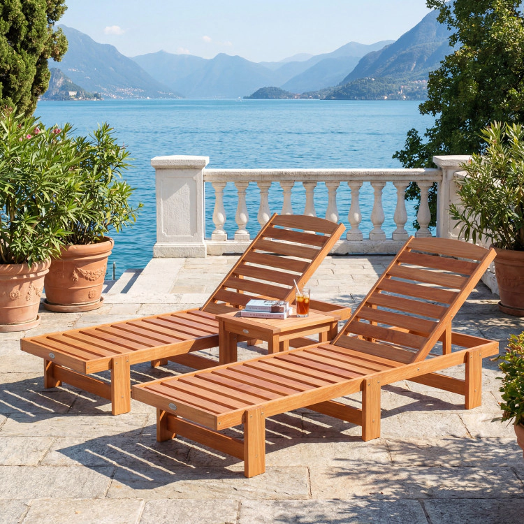 Hivvago Patio Chaise Lounge Chair Solid Wood Slatted Recliner With Adjustable Backrest