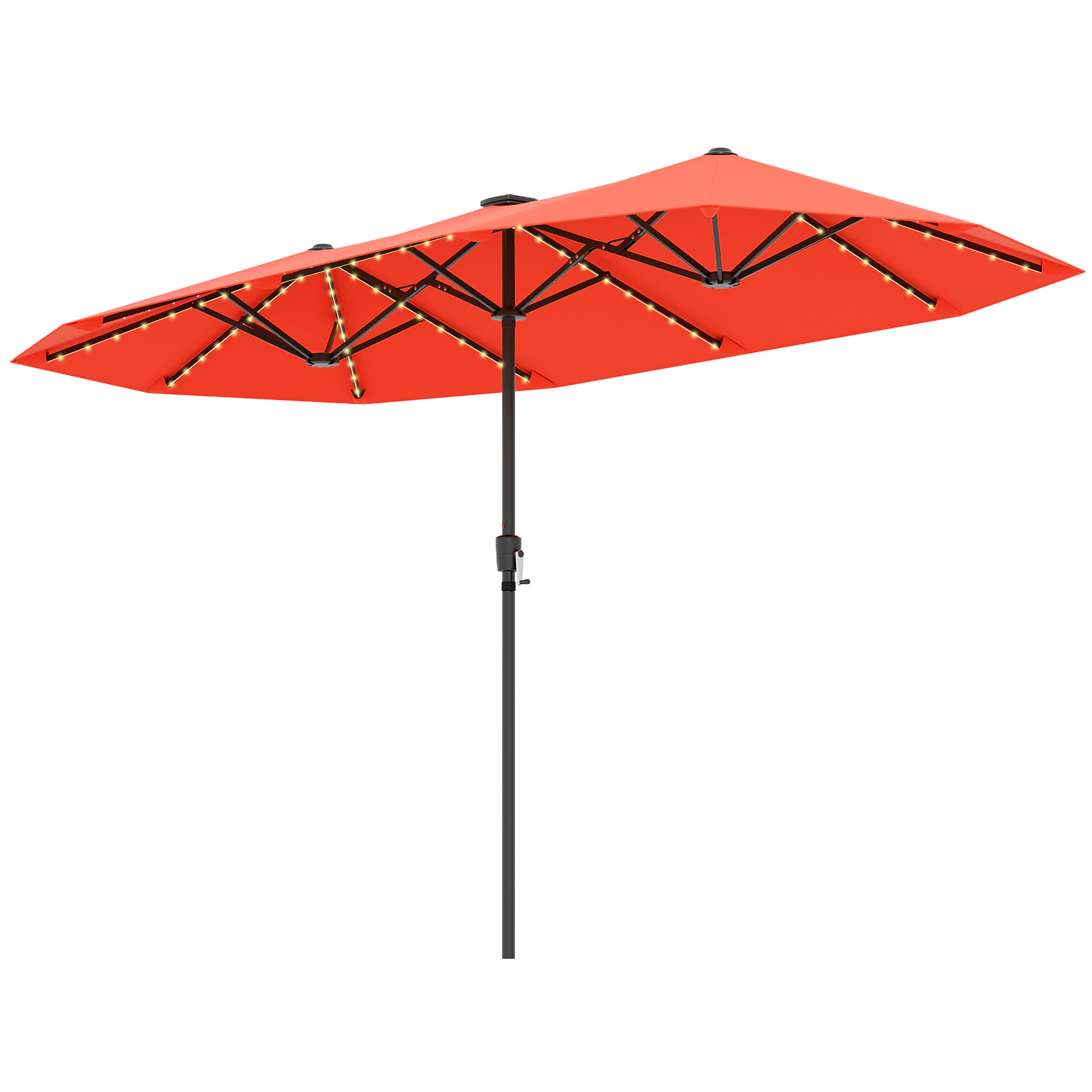 SUGIFT 13-ft Orange Rectangular Double-Sided Market Patio Umbrella with 108 Solar LED Lights and Crank Lift