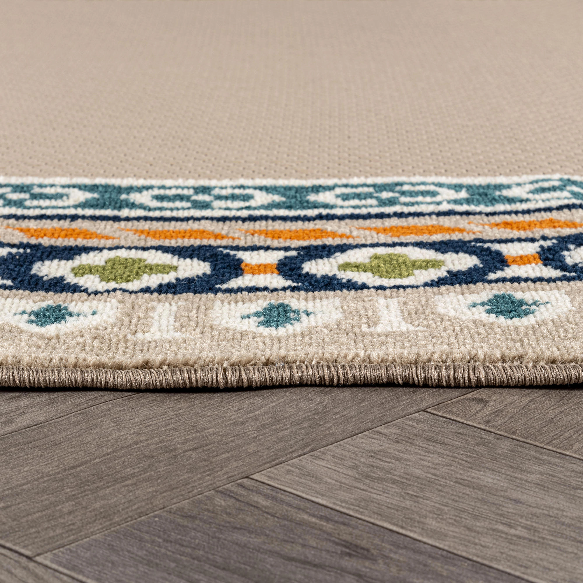 World Rug Gallery Indoor/Outdoor High-Low Textured Area Rug, Coastal Border, Easy-Clean