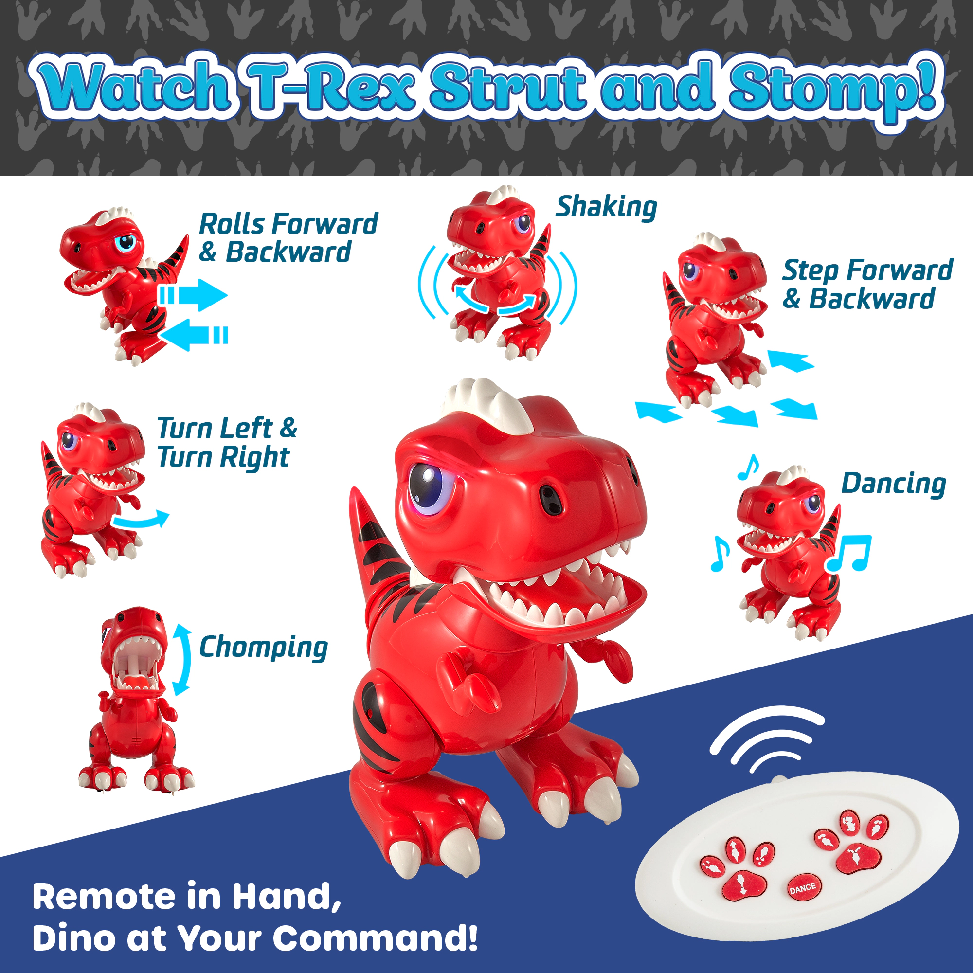 USA Toyz RedRobo Pets Red T-Rex Dinosaur, RC Hand Gestures, LED Eyes Dino Toys for Kids