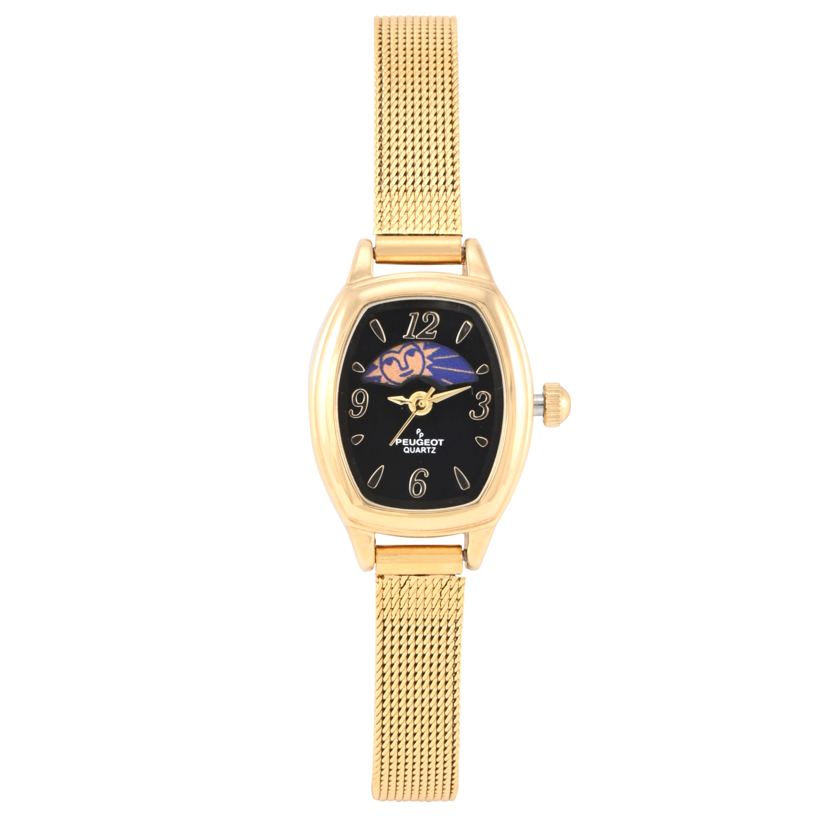 Peugeot Women's Black Dial Sun Moon Watch 30x20mm Mesh Bracelet
