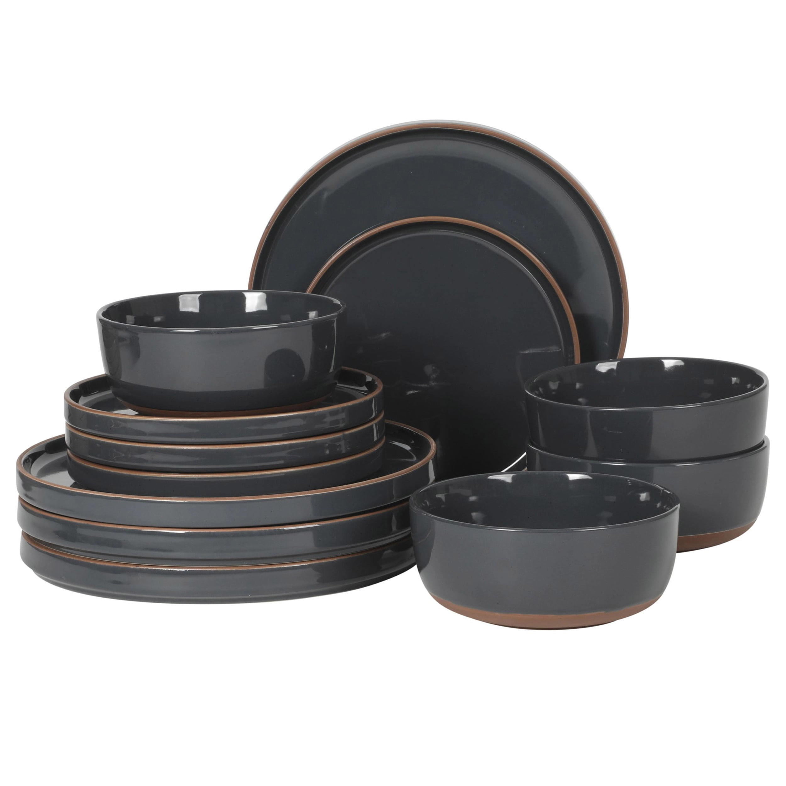 Gibson Elite Northrock 12 Piece Round Stoneware Dinnerware Set Gray