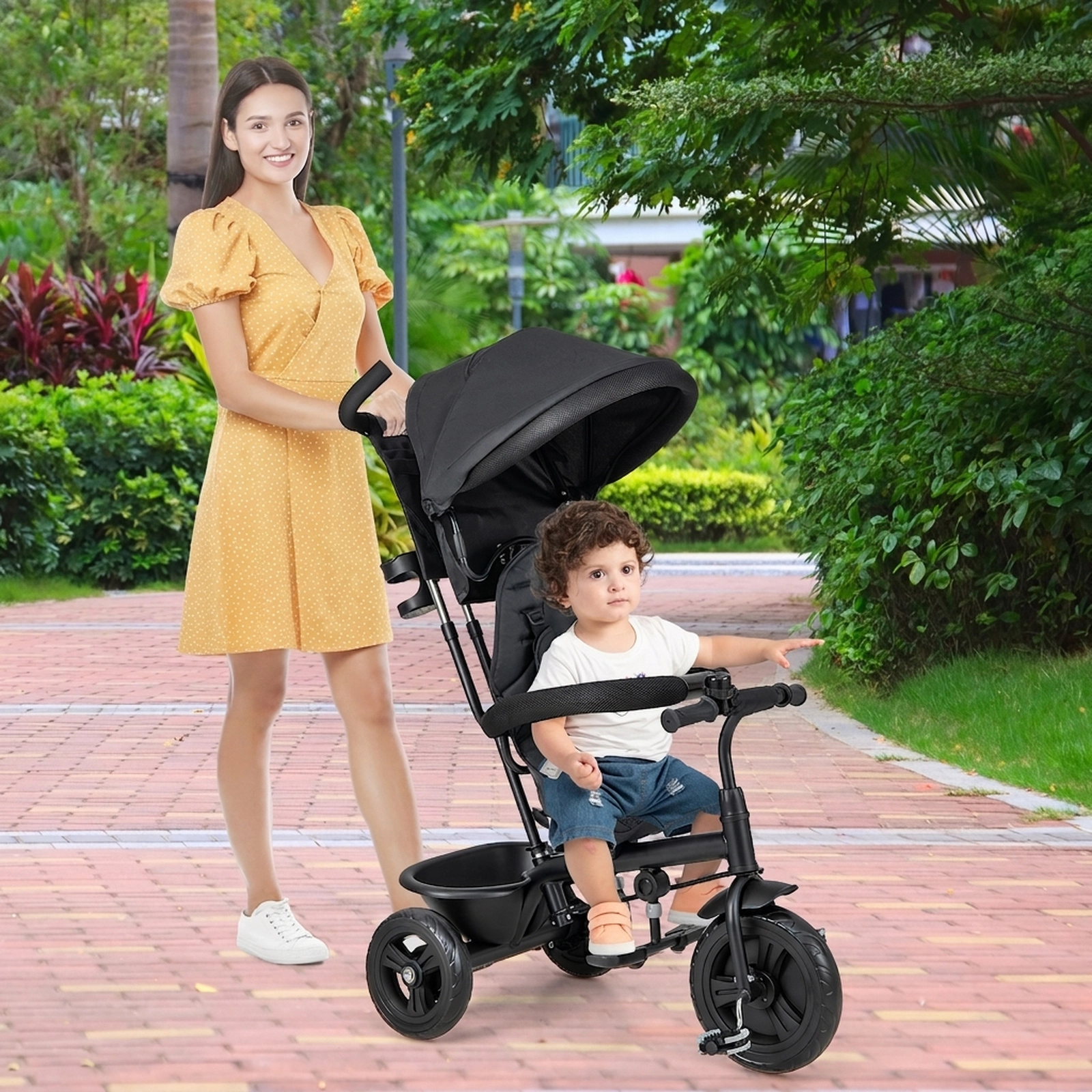 SUGIFT 4-in-1 Baby Trike Stroller with Removable Canopy and Adjustable Push Handle 55-lb Seat Capacity Ages 9-60