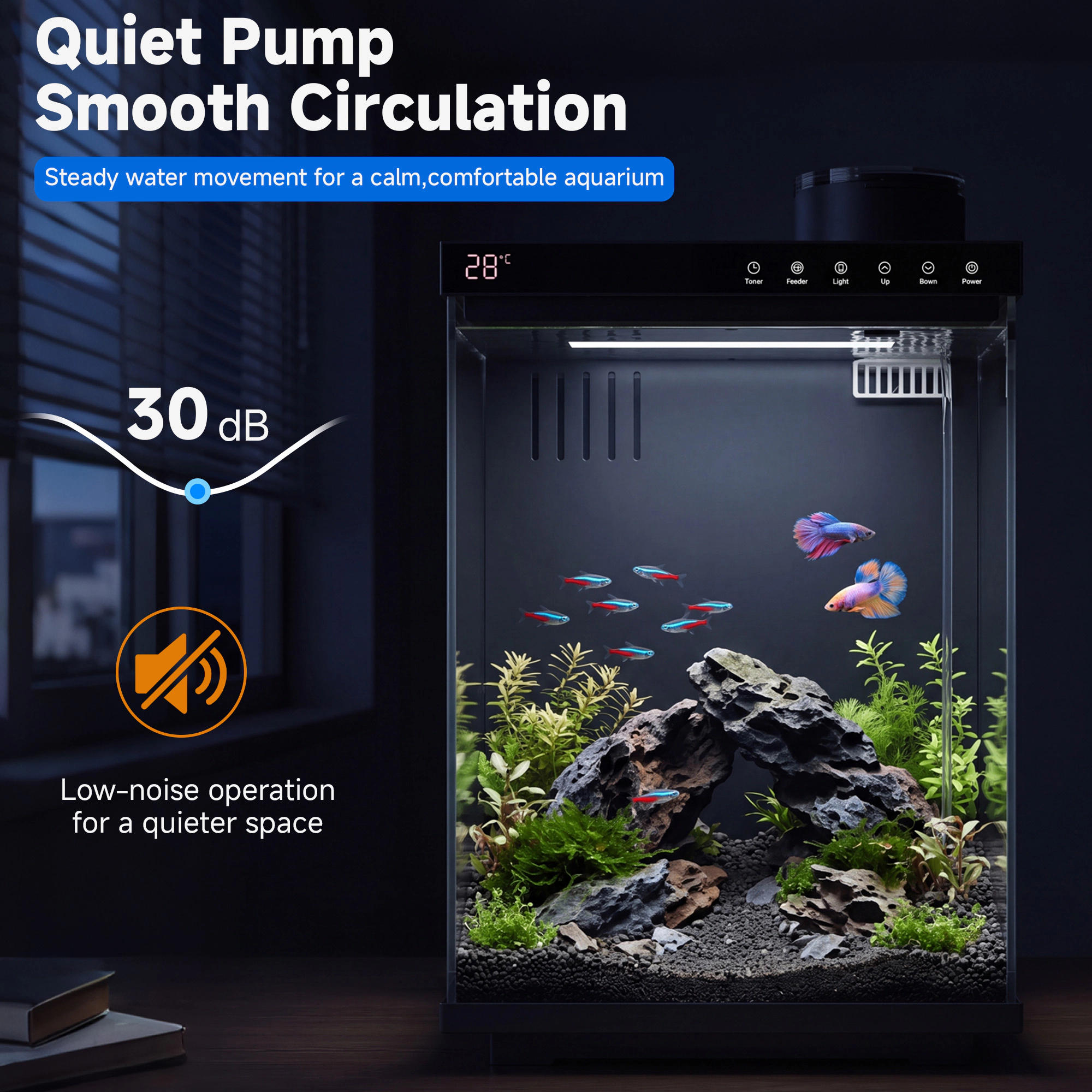 Tinyhomie 4 Gallon Smart Aquarium Kit with Auto Feeder LED Light Filtration Timer and 5 Brightness Levels