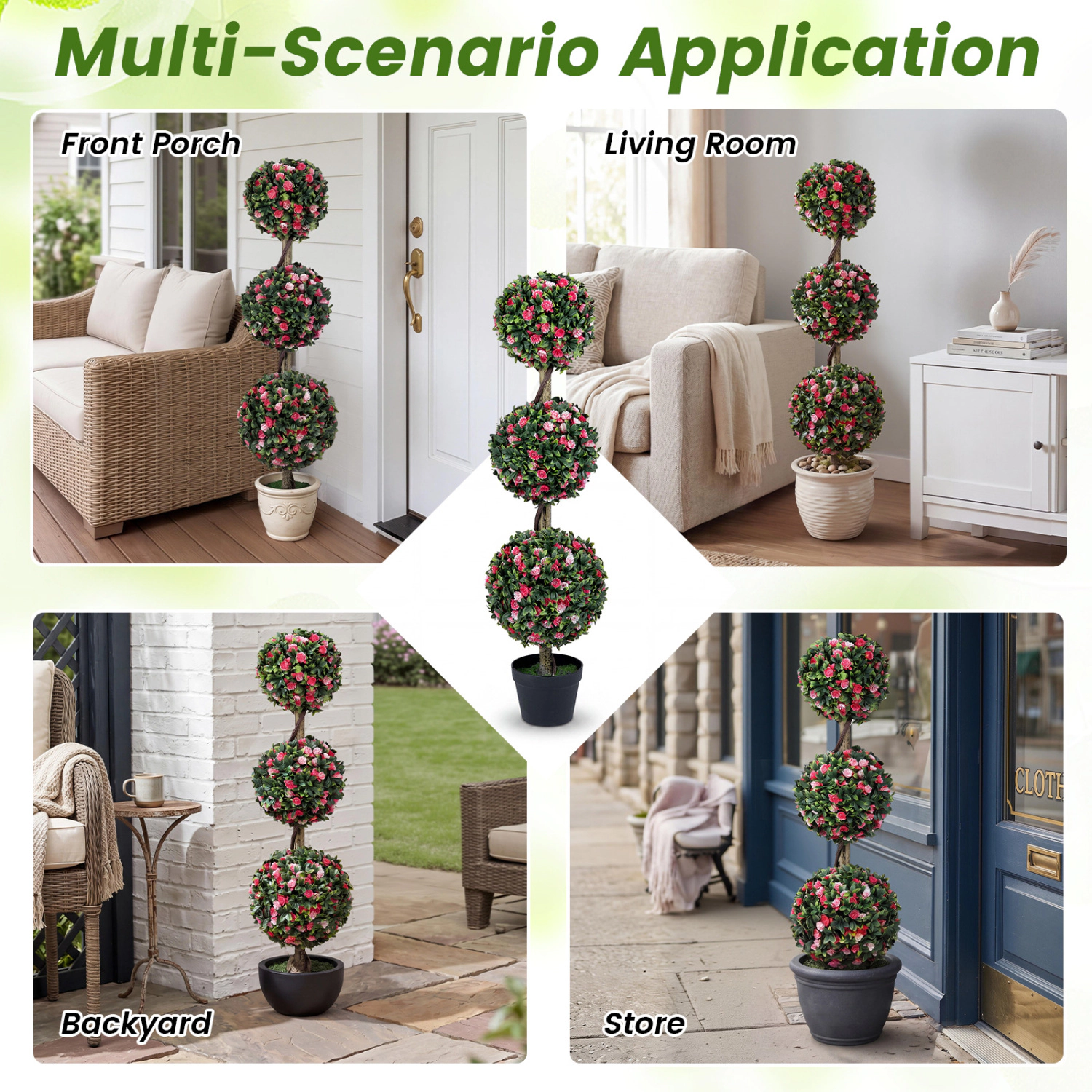 Slickblue Set of 2 Artificial 3 Ball Topiary Tree 45 Inch Potted Faux Plant for Home Office Patio Decor