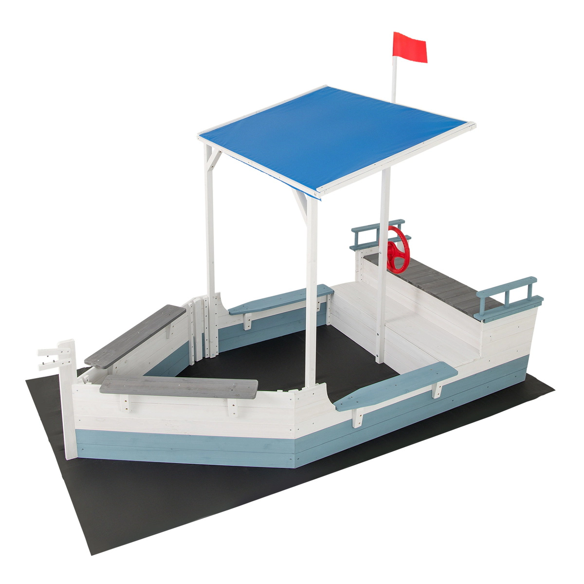 SUGIFT White Canopy Bench Seats and Bottom Liner Pirate Ship Kids Sandbox