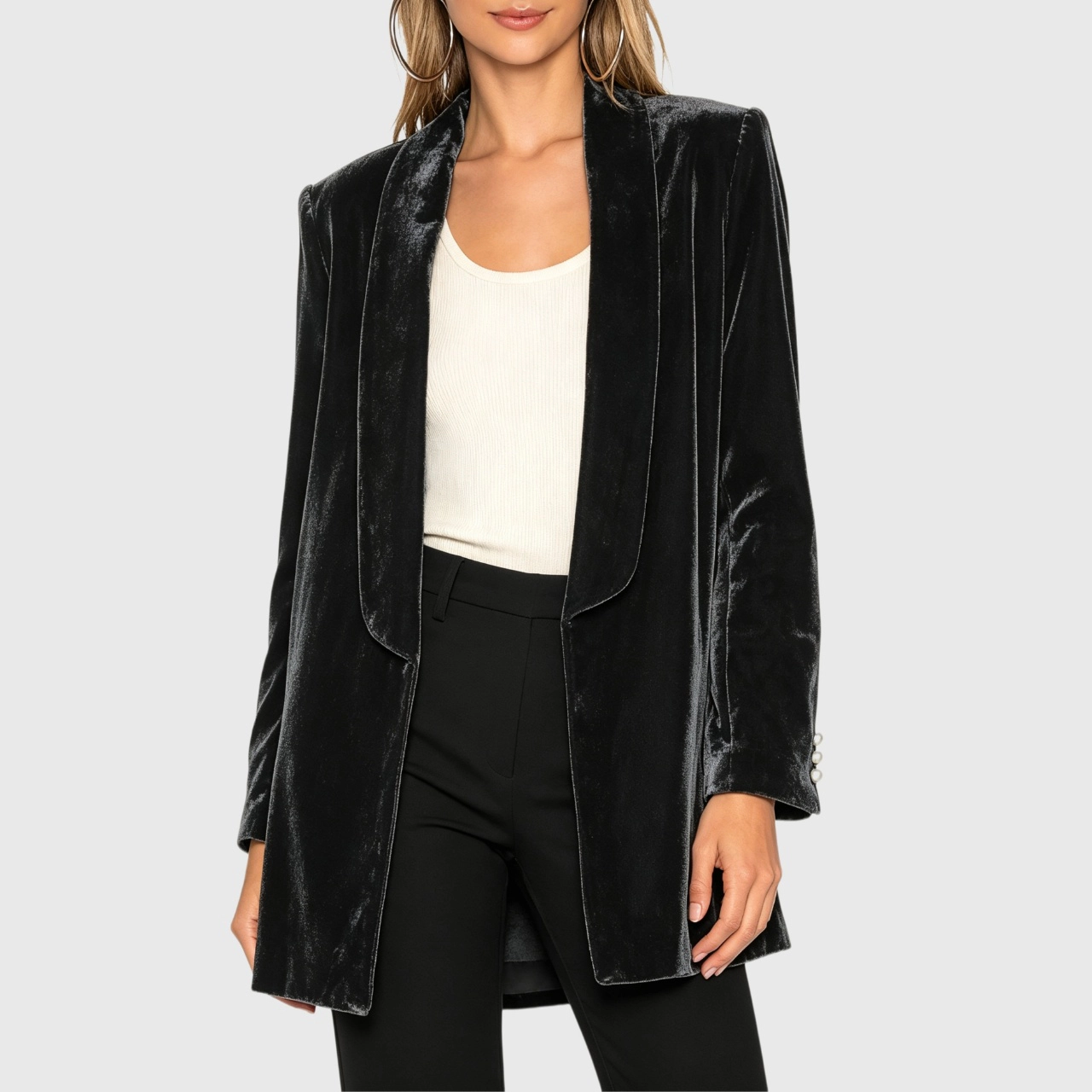 YesFashion Womens Casual Velvet Blazer Notched Lapel Open Front Business Work Office Suit Jackets
