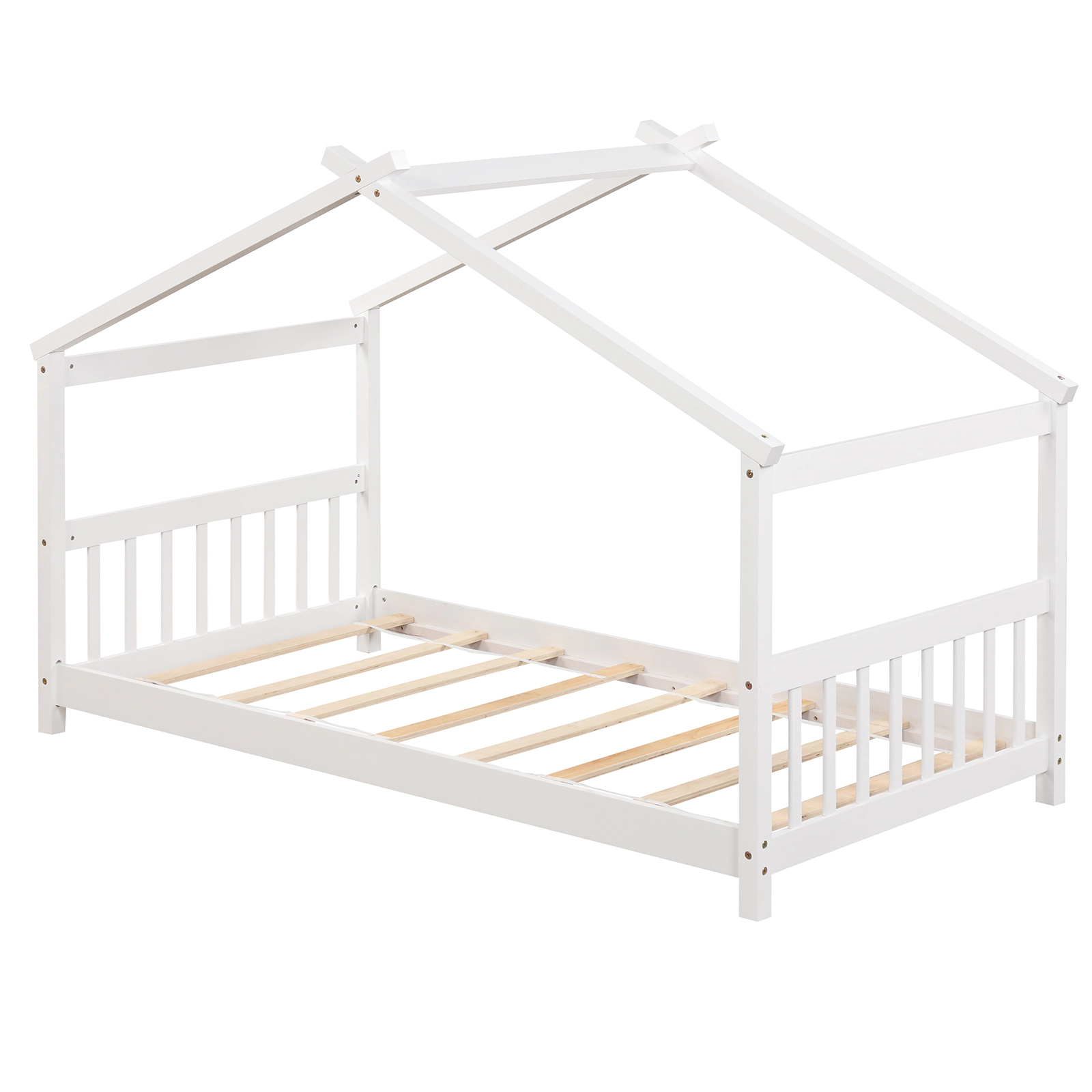 SUGIFT White Roof Frame for Kids Twin Size Wooden House Bed
