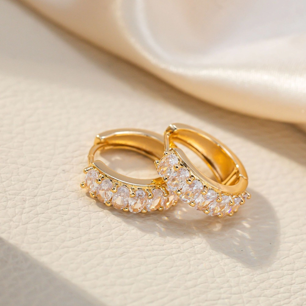 Oval Cubic Zirconia Pave Huggie Hoop Earring
