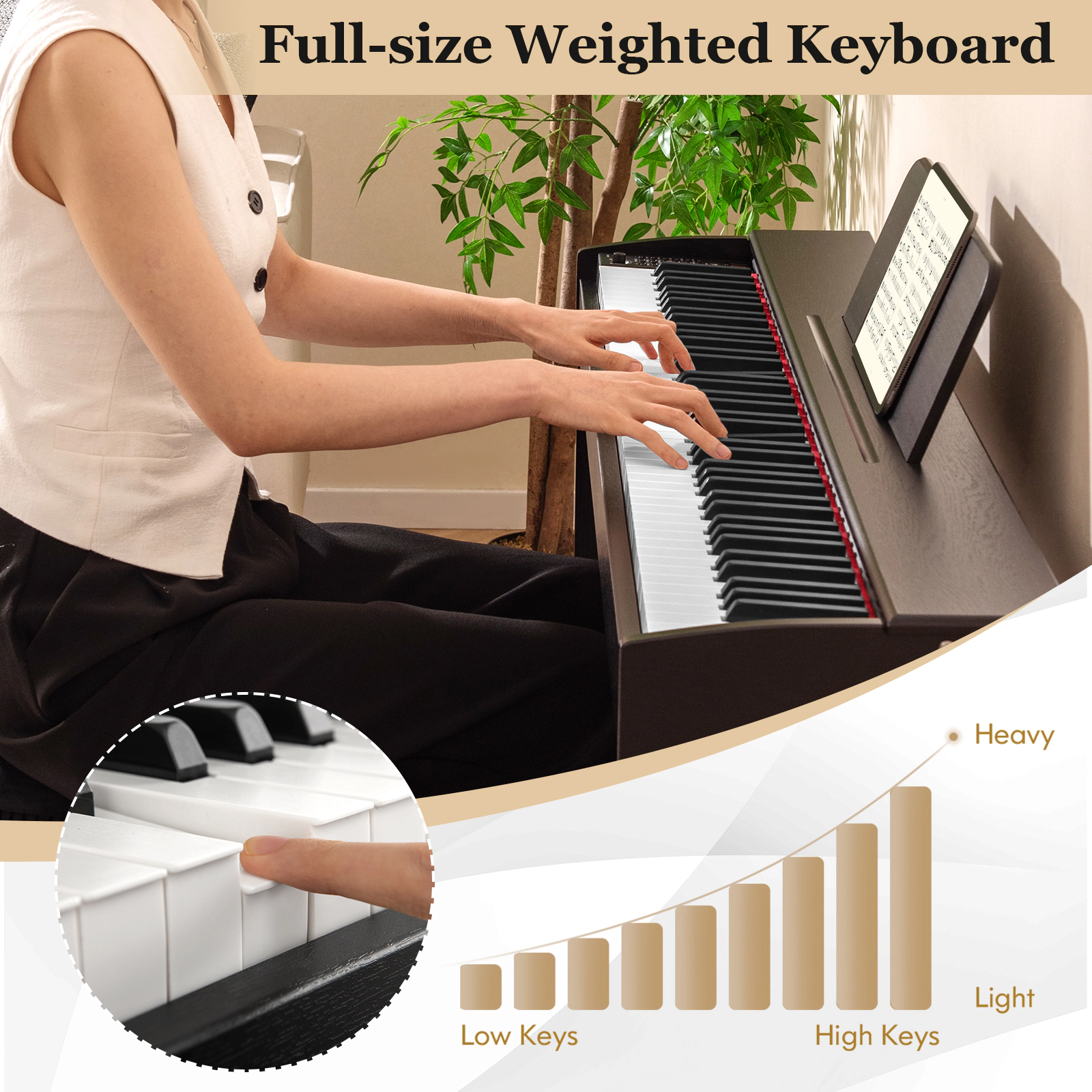 SUGIFT Black 88-Key Hammer Action Weighted Digital Piano with Furniture Stand and Triple Pedals 53-in W 29-in H