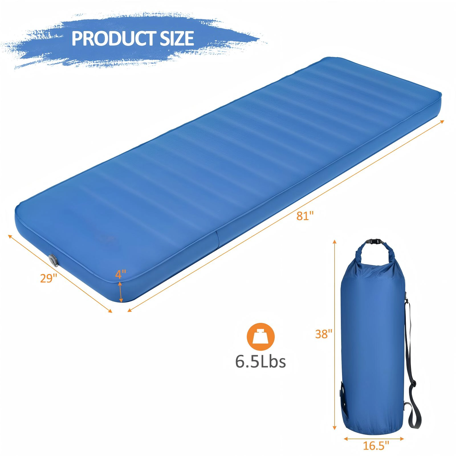 SUGIFT 81-in Self-Inflating Camping Air Mattress 4-in Foam Camp Bed Roll with Storage Sack for Tent Travel