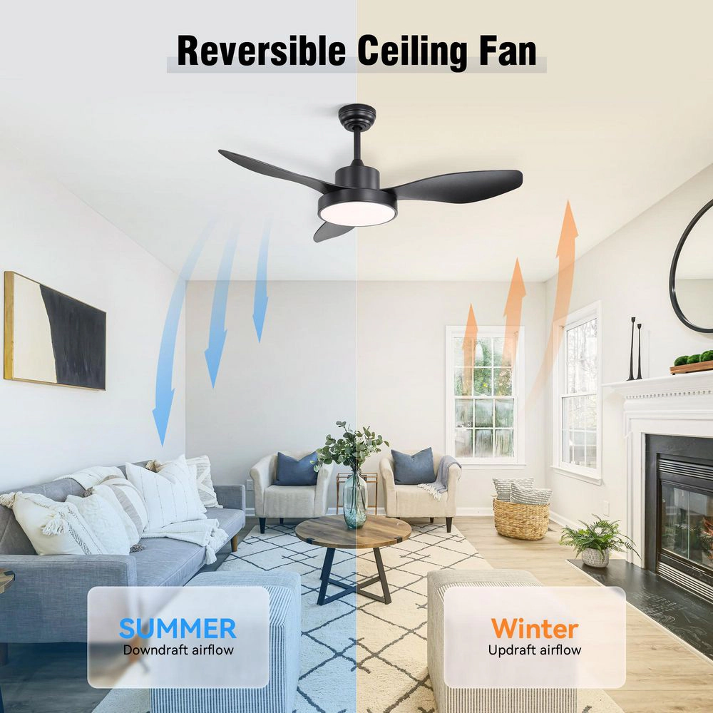 Flynama 47 in. Black LED Ceiling Fan, Reversible DC Motor, Downrod Mount, Dimmable Remote Control, Energy Saving