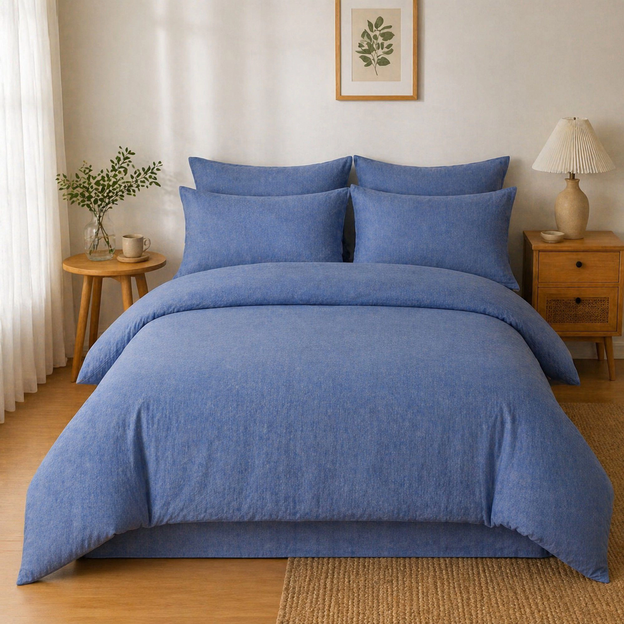 Alilang Unisex 4-Piece Cotton Washed Bedding Set with Duvet Cover Flat Sheet and Pillowcases Textured Woven Finish