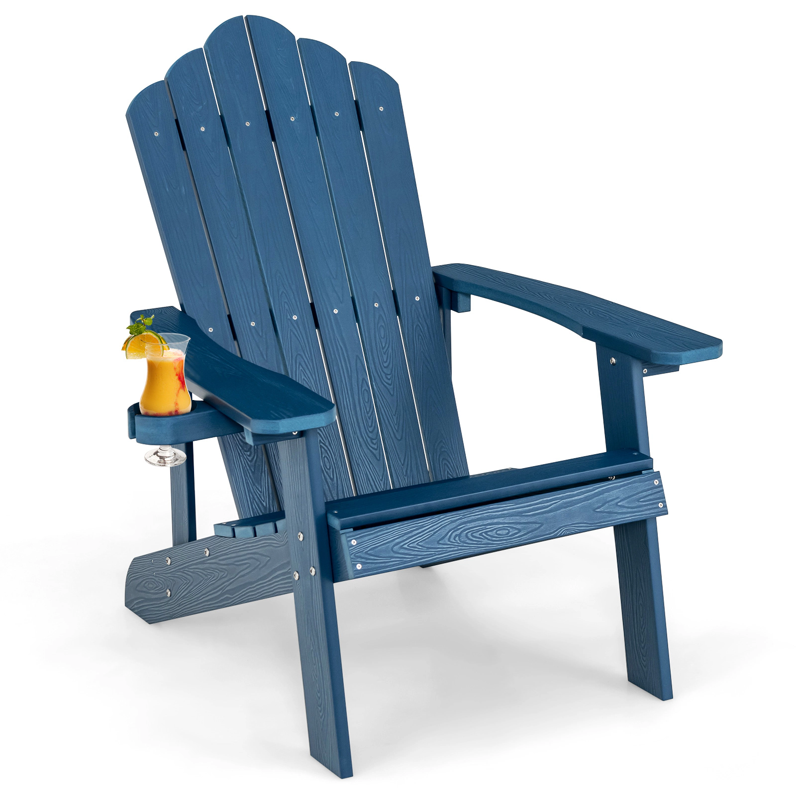 SUGIFT Weather Resistant HIPS Outdoor Adirondack Chair Navy with Rotatable Cup Holder