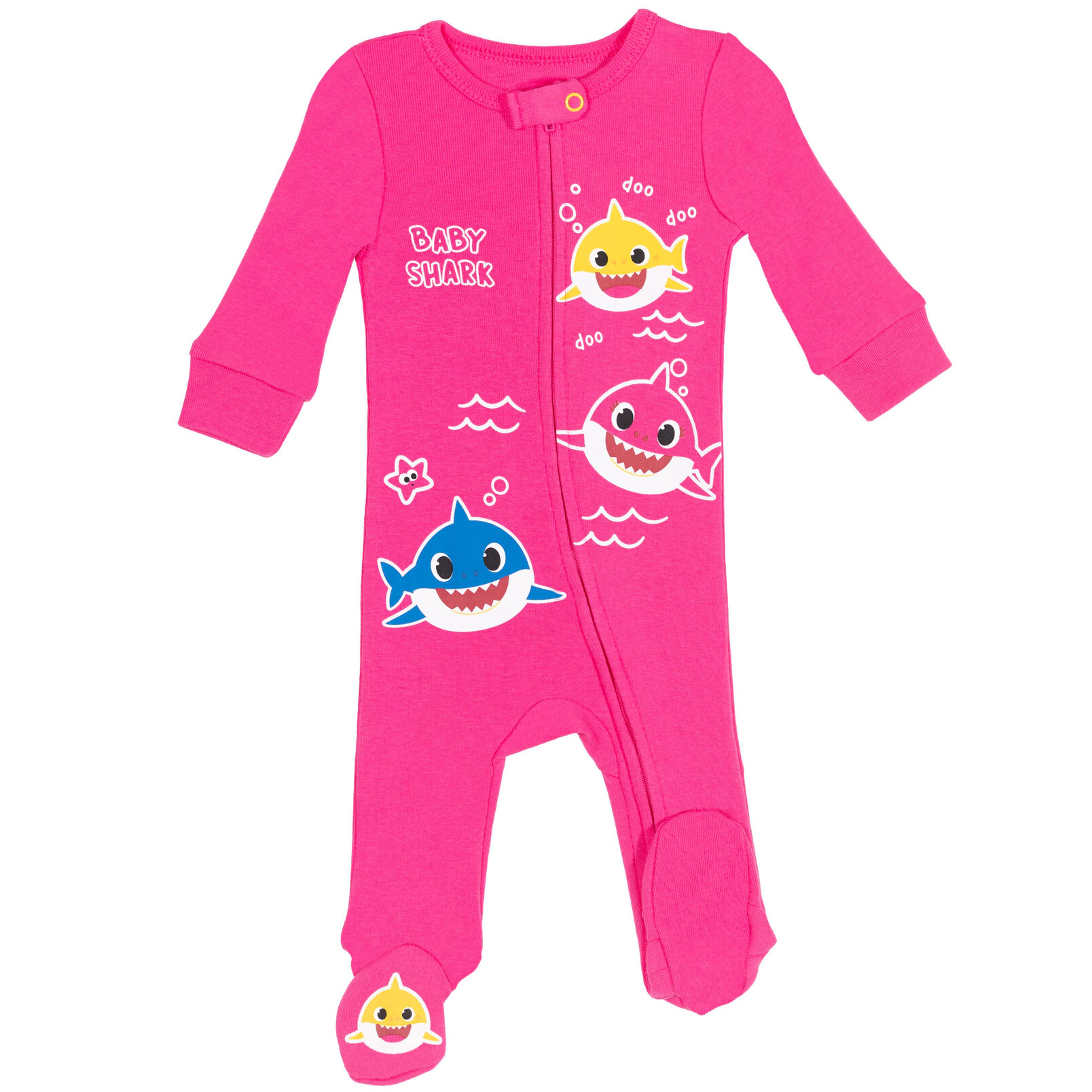 Pinkfong Baby Shark Girls' 2-Pack Zip-Up Footed Sleep N Play