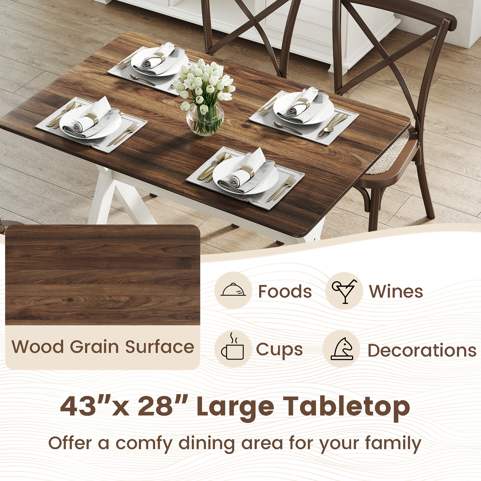 LJG Modern Dining Table Wooden Kitchen Table with x-Shaped Frame