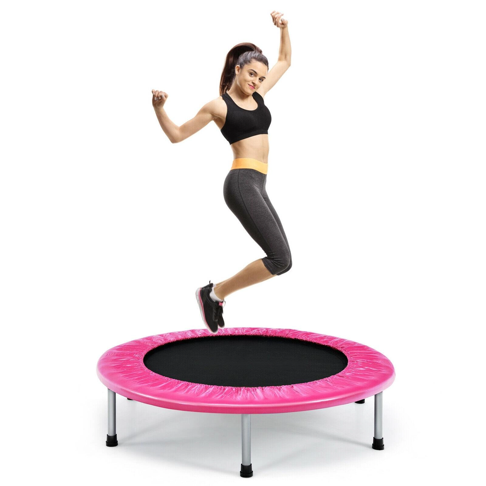 SUGIFT Pink Portable Fitness 38 Inch Adult and Kids Mini Folding Trampoline Rebounder