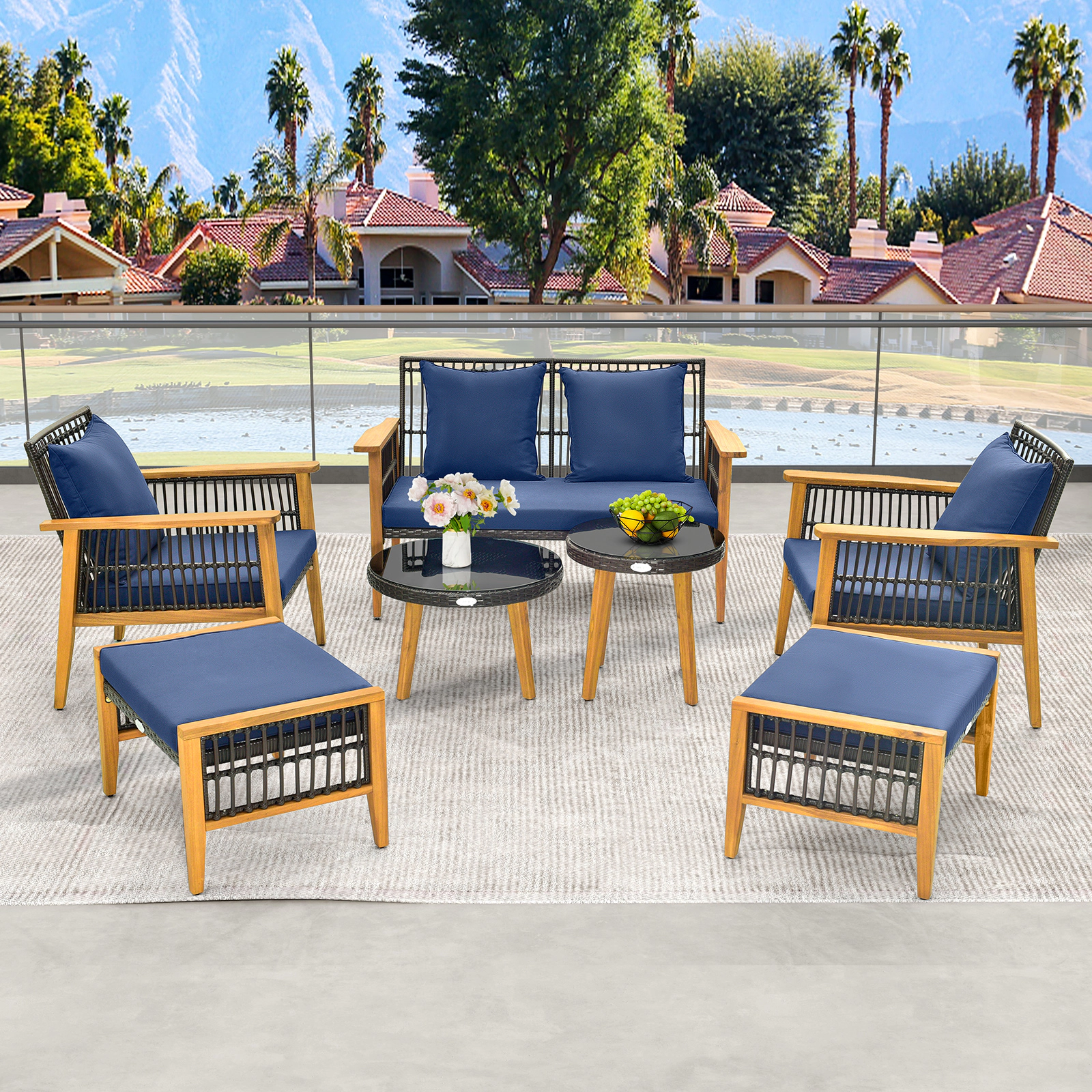Hivvago 7 Piece Outdoor Conversation Set With Stable Acacia Wood Frame Cozy Seat & Back Cushions