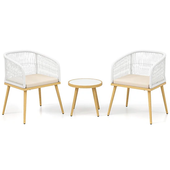 Hivvago 3 Pieces Outdoor Bistro Pe Wicker Conversation Furniture Set-White