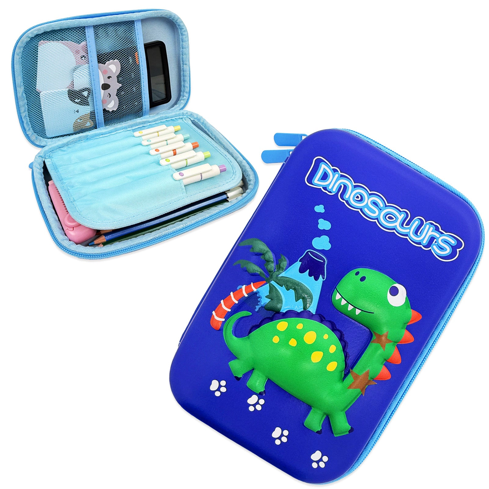 Wrapables Large Capacity 3D EVA Hard Shell Pencil Case, Dinosaurs