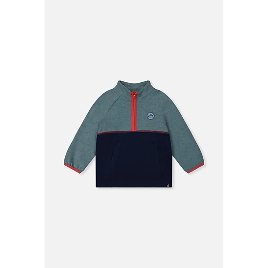 Deux par Deux Boys Quarter Zip Mock Neck Brushed Jersey Top with Side Pockets