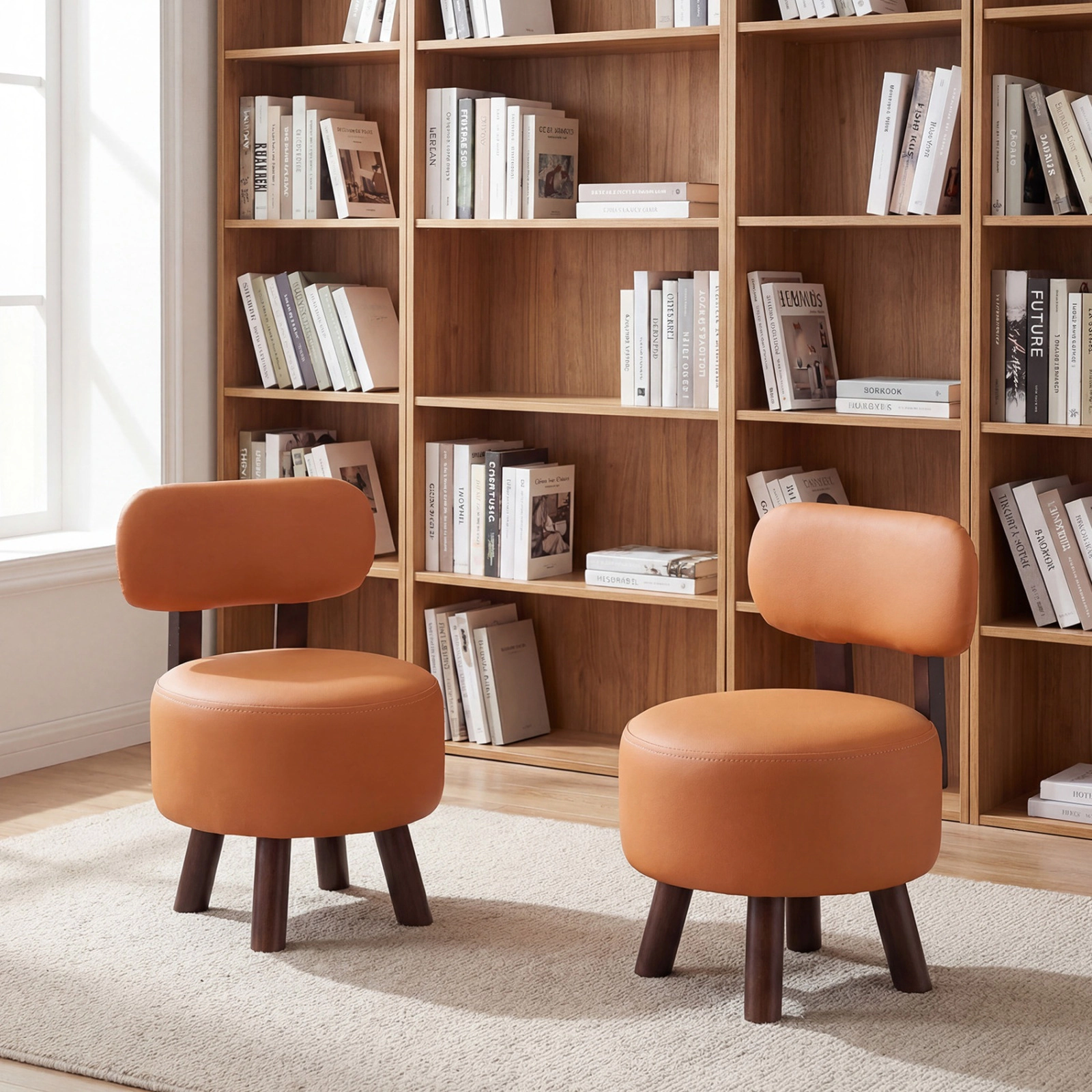 SUGIFT Set of 2 Orange Round Stackable Ottoman Stools, 330-lb Capacity