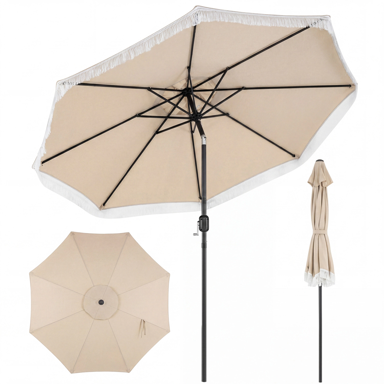 SlickBlue 9 FT Outdoor Patio Umbrella with Tilt Function and Tassel Fringe