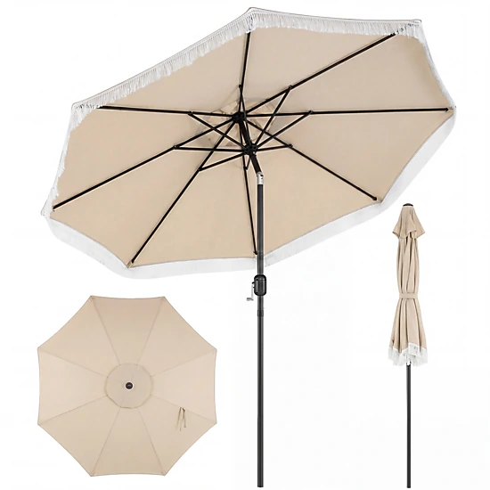 SlickBlue 9 FT Outdoor Patio Umbrella with Tilt Function and Tassel Fringe